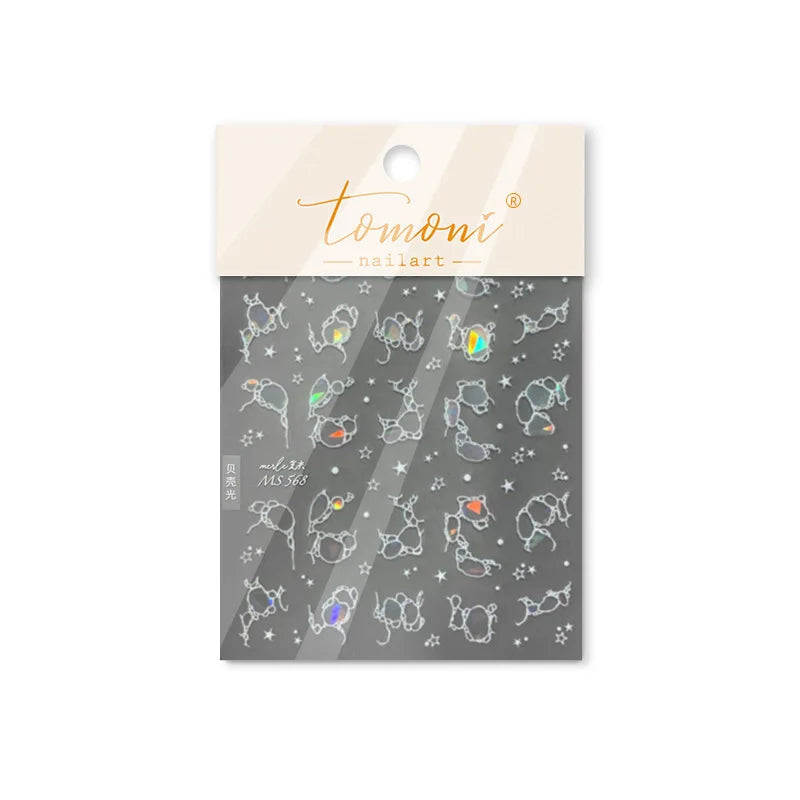 Summer Beach Ocean Water Ripples Flash Star Shell Starfish Conch Seasnail Soft Relief Decoration Nail Art Sticker Manicure Decal (ONLINE ORDER ONLY)