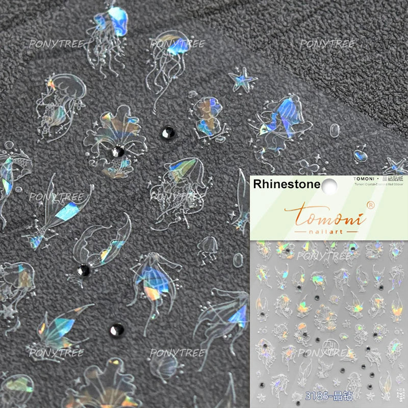 Pink Star Oceanic Shell Starfish Conch Bowknot Embossment Shiny Delicate 5D Chic Self Adhesive Nail Art Stickers Manicure Decals (Online Order Only)