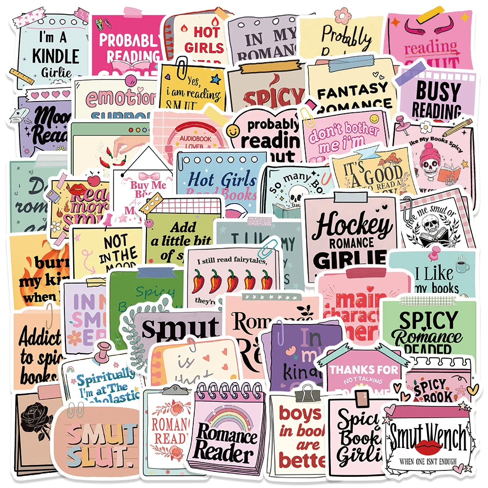 50pcs Funny Cartoon Reading Book Note Stickers Bookish Sticker For Luggage Laptop Guitar Phone Waterproof Vinyl Decals (ONLINE ORDER ONLY)