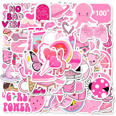 100PCS Pink Girls Cute Cartoon Graffiti Stickers DIY Phone Guitar Laptop Notebook Suitcase Cup Waterproof Sticker Kids Toy (Online Order Only)