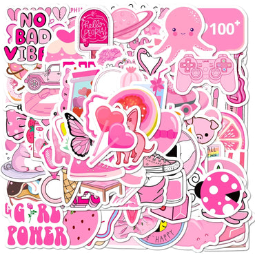 100PCS Pink Girls Cute Cartoon Graffiti Stickers DIY Phone Guitar Laptop Notebook Suitcase Cup Waterproof Sticker Kids Toy (Online Order Only)