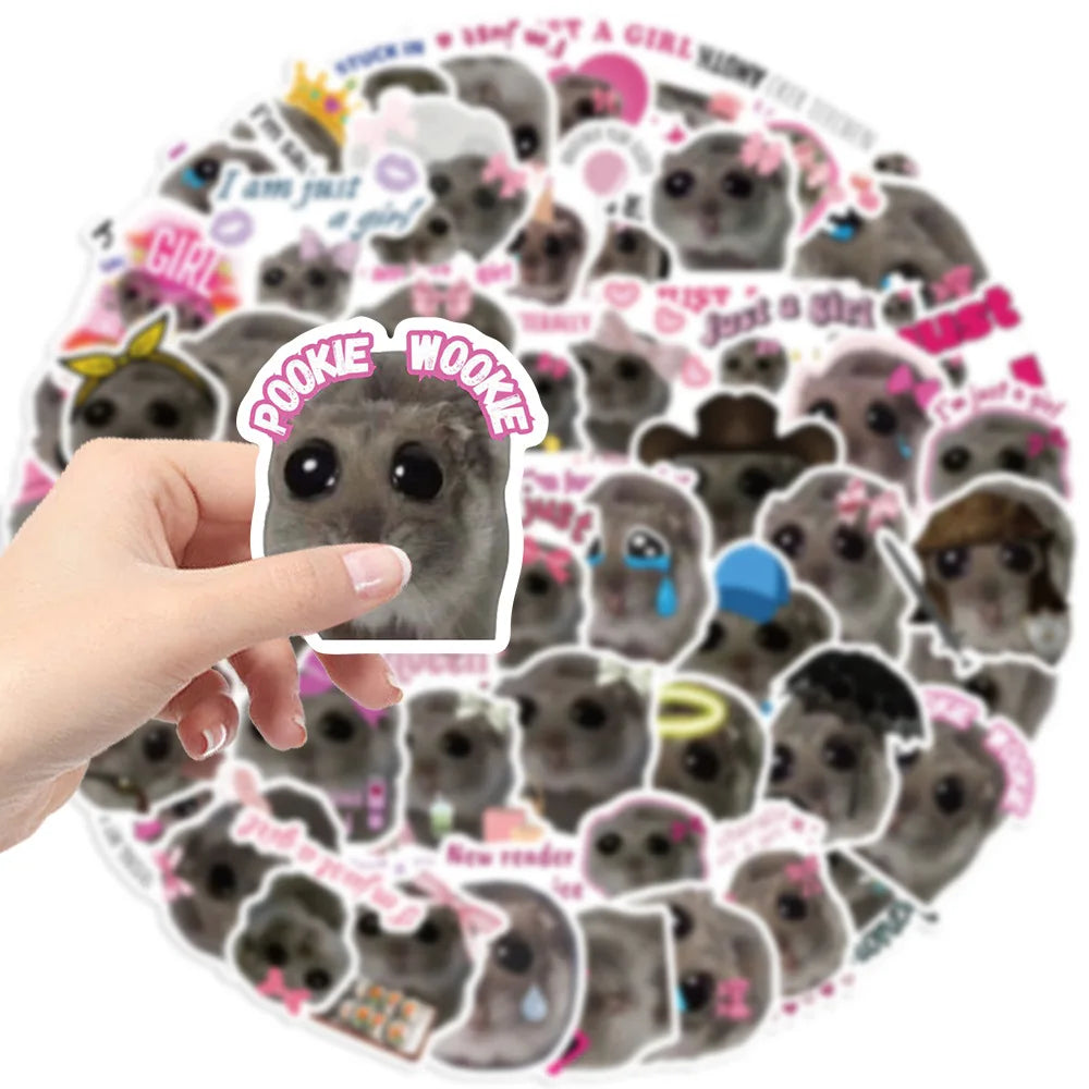 Kawaii Hamster Cartoon Stickers - Cute Animal Meme Decals for Luggage, Laptop, Phone, Car, Bike, Skateboard (ONLINE ORDER ONLY)