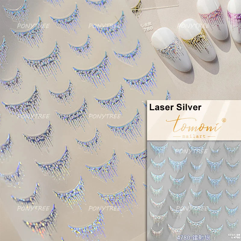 Geometric White Black Red Romantic French Arc Illusion Curve Embossed Relief Self Adhesive Nail Art Stickers 3D Manicure Decals (ONLINE ORDER ONLY)