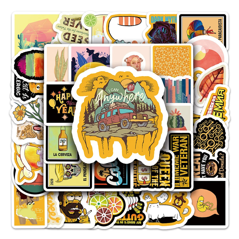 50Pcs Yellow Cartoon Waterproof Vinyl Stickers for Skateboard Snowboard (ONLINE ORDER ONLY)