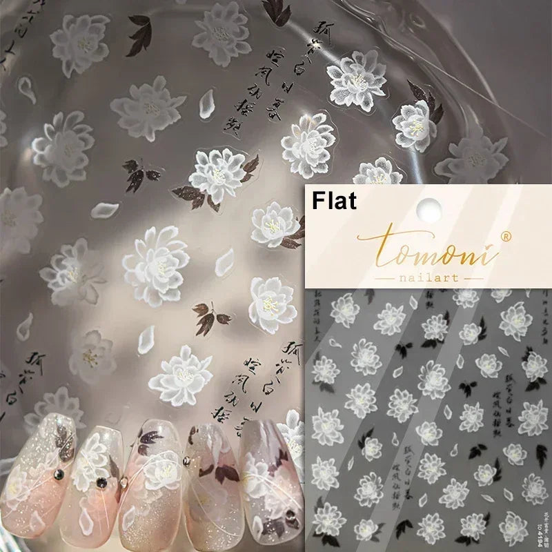 Hummingbird Iris Butterfly Peony Rose Tulip Daisy Lily Flowers Morning Glory Pearl Rhinestones Nail Art Sticker Decoration Decal (ONLINE ORDER ONLY)