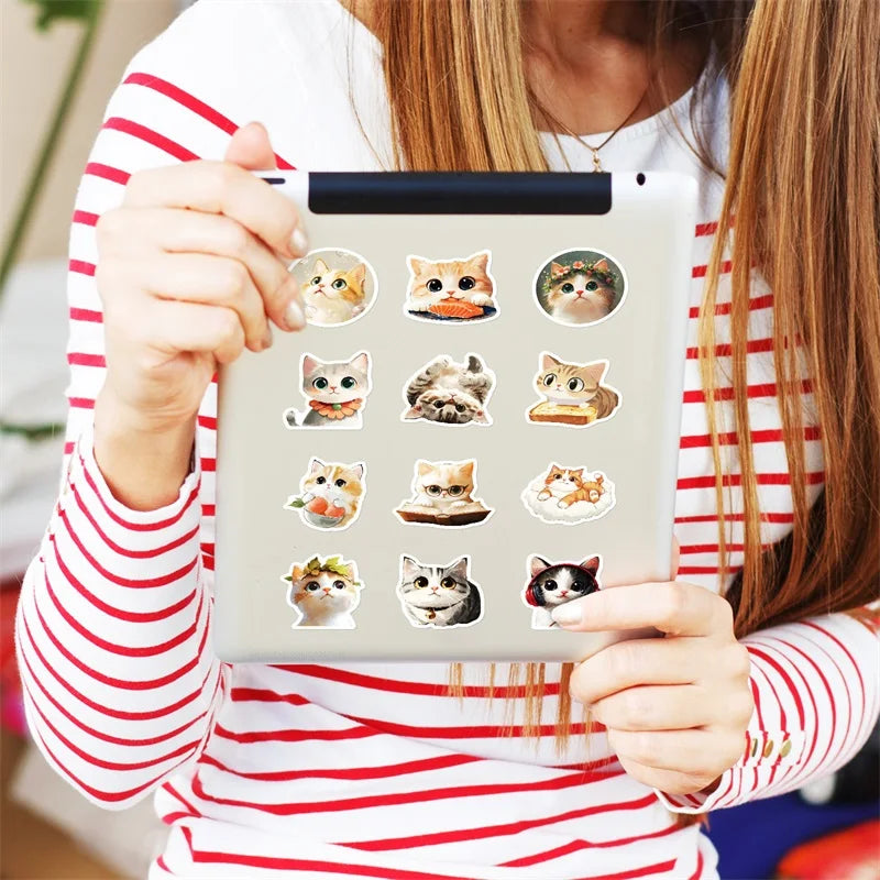10/30/50PCS Kawaii Oil Painting Cat Sticky PVC Sticker Aesthetic DIY Decoration Scrapbooking Hand Accounting Supplies for Kids (ONLINE ORDER ONLY)