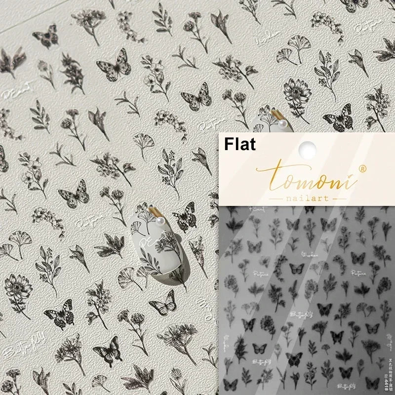 Butterfly Rose Laser Jelly Hot Stamping Lace Letter Flower Love Heart Bowknot 5D Self Adhesive Nail Art Stickers Manicure Decals (ONLINE ORDER ONLY)