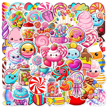 10/50Pcs Cute Colorful Candy Sweets Cartoon Stickers Christmas Party Gift Decoration Sticker Toy DIY Luggage Bike Phone Laptop (ONLINE ORDER ONLY)