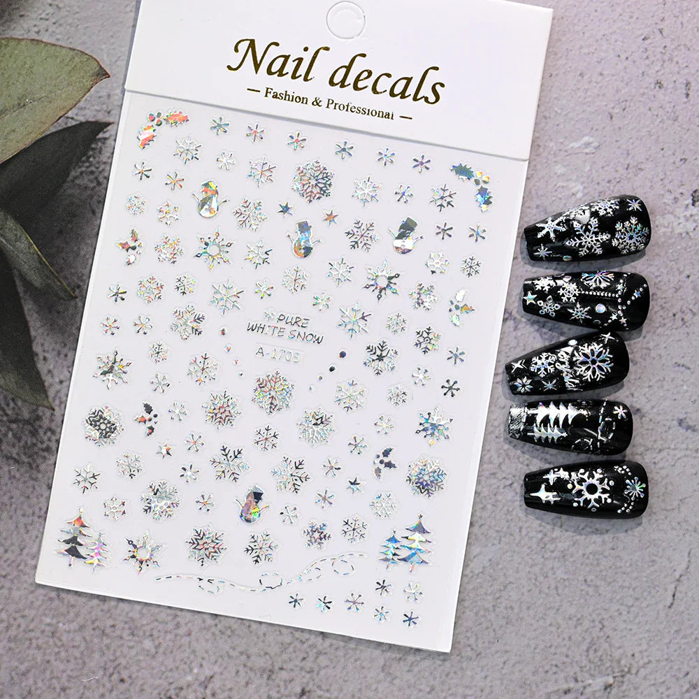Winter Xmas 3D Nail Sticker Snowflake Flower Winter Decals Nail Stickers Cartoon Bird Santa Penguin Elk Slider New Year Manicure (ONLINE ORDER ONLY)