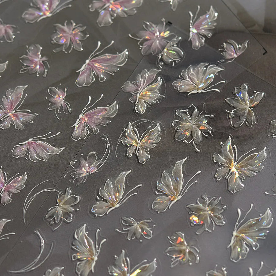 1pcs 5D Japanese 3Styles Glitter Butterfly Nail Art Stickers Kawaii Self Adhesive Nail Decorations Slider Decals DIY Accessories (Online Order Only)