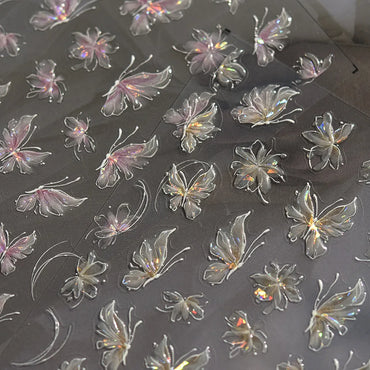 1pcs 5D Japanese 3Styles Glitter Butterfly Nail Art Stickers Kawaii Self Adhesive Nail Decorations Slider Decals DIY Accessories (Online Order Only)