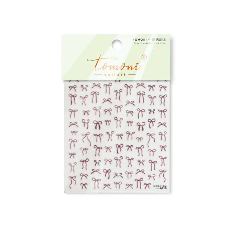 Chic Red Bowknot Silk Ribbon Pearl Elegant Line Self Adhesive Nail Art Stickers Dressy Rhinestone Manicure Decals Nail Supplies (Online Order Only)