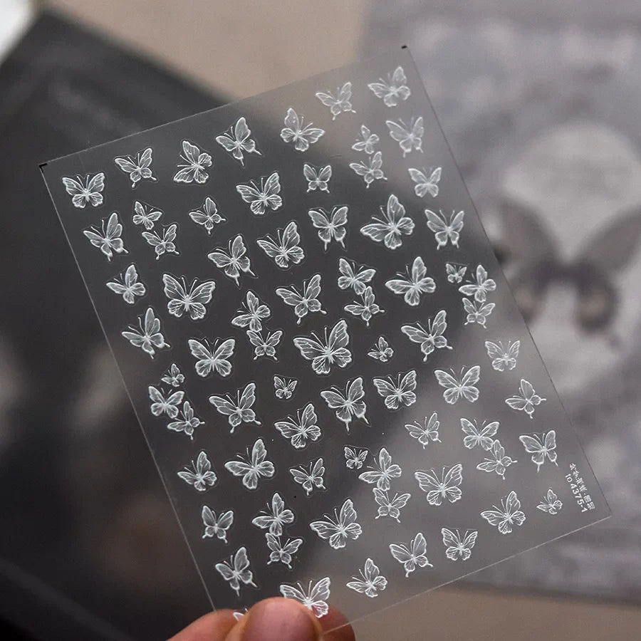Charming Beautiful Black White Small Butterfly Flower Petal Love Heart Bowknot 5D Self Adhesive Nail Art Sticker Manicure Decals (Online Order Only)