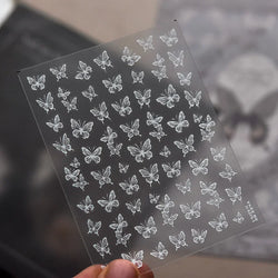 Charming Beautiful Black White Small Butterfly Flower Petal Love Heart Bowknot 5D Self Adhesive Nail Art Sticker Manicure Decals (Online Order Only)