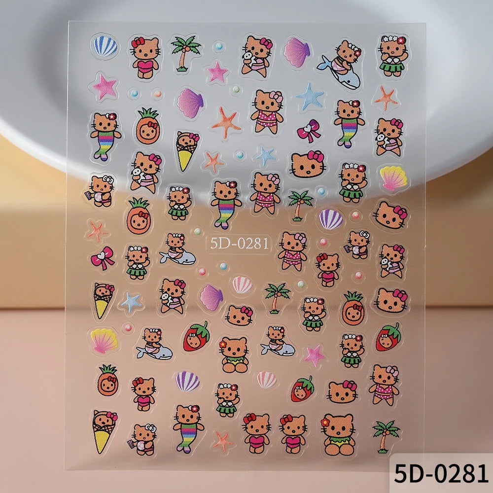 1pc 5D Pink/Black Hello Kitty Nail Art Stickers Anime Cartoon Japanese Cartoon KT Cat Manicure Decal Luxury DIY Nail Accessories (ONLINE ORDER ONLY)
