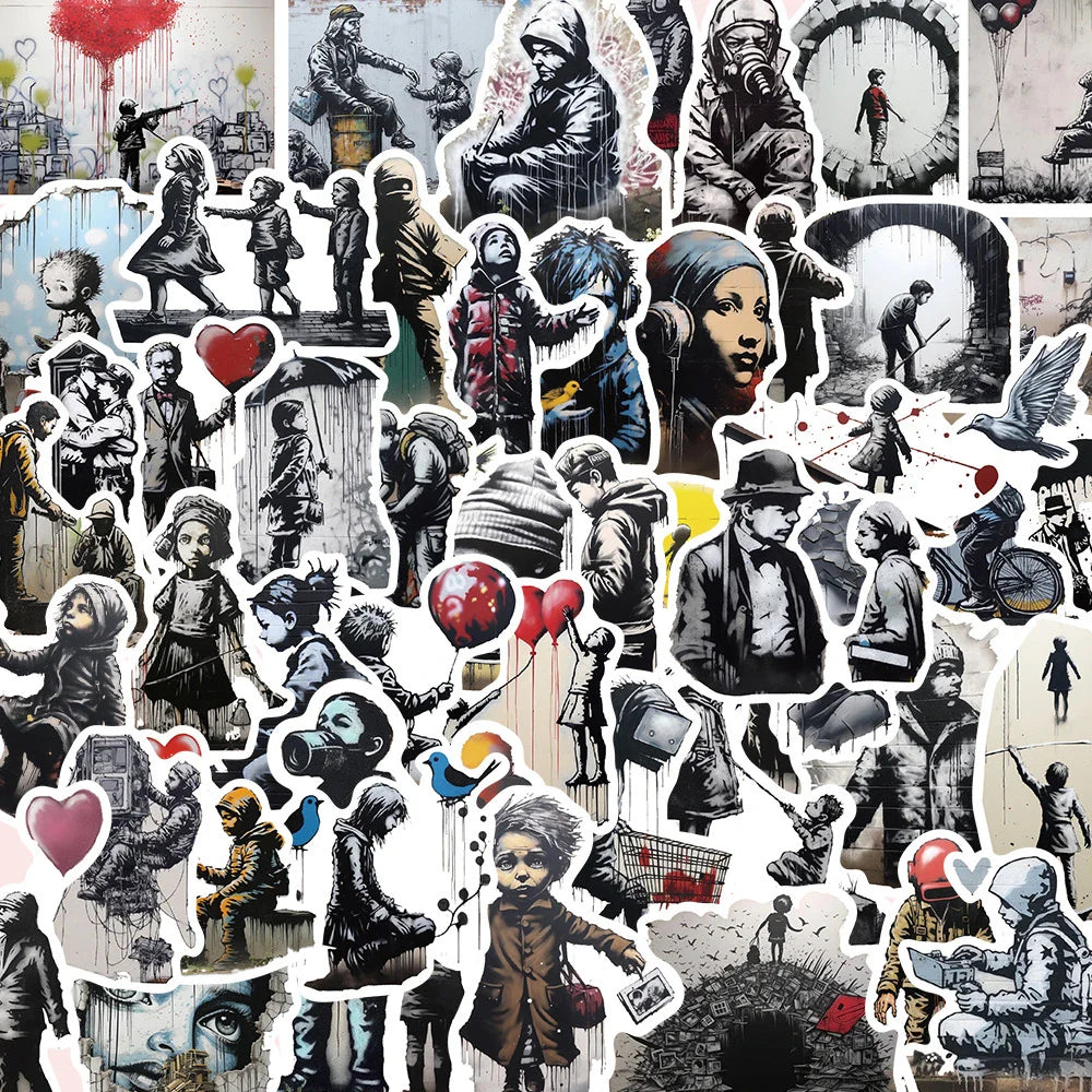 10/30/50pcs Cool Banksy Street Art Graffiti Stickers Cartoon Decals Laptop Scrapbook Phone Suitcase Car Waterproof Sticker Toys (ONLINE ORDER ONLY)