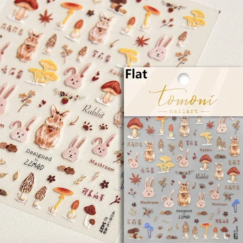 Autumn Fall Sunflower Rabbit Leaves Crane Rose Sun Mountain Hill Produce Good Harvests Cookie Nail Art Sticker Decoration Decals (ONLINE ORDER ONLY)