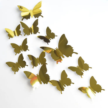 12Pcs/lot 3D Butterfly Mirror Wall Sticker Decal Wall Art Removable Wedding Decoration Kids Room Decoration Sticker (Online Order Only)