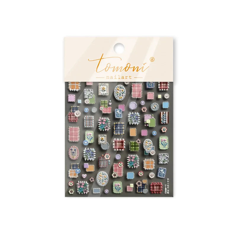 Button Rag Floral Print Flower Small Sticker Cloth Morning Glory Figure Pattern Thread Adhesive Nail Art Stickers Manicure Decal (ONLINE ORDER ONLY)