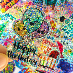 44pcs/Pack Laser Happy Birthday Stickers Waterproof Skateboard Motorcycle Guitar Luggage Laptop Bicycle Sticker Kids Toys (ONLINE ORDER ONLY)