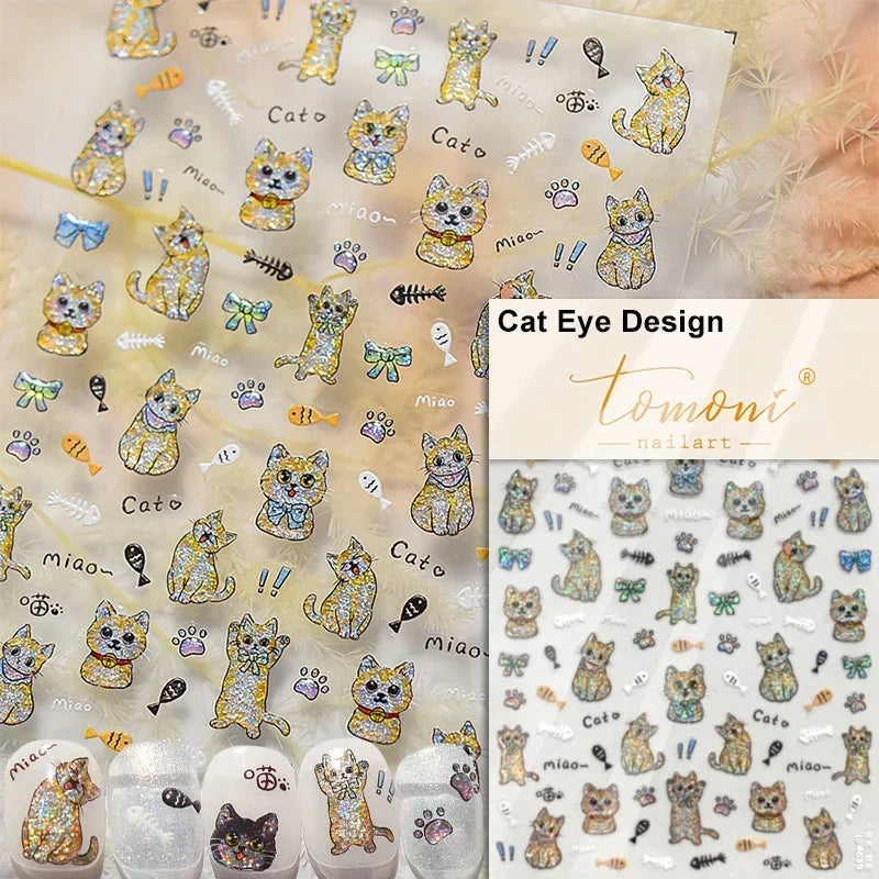 Cute Cat Eye Fishbone Animals Leopard Cat Ginger Cat Kitten Exclamation Point Paw Self Adhesive Nail Art Sticker Manicure Decals (ONLINE ORDER ONLY)