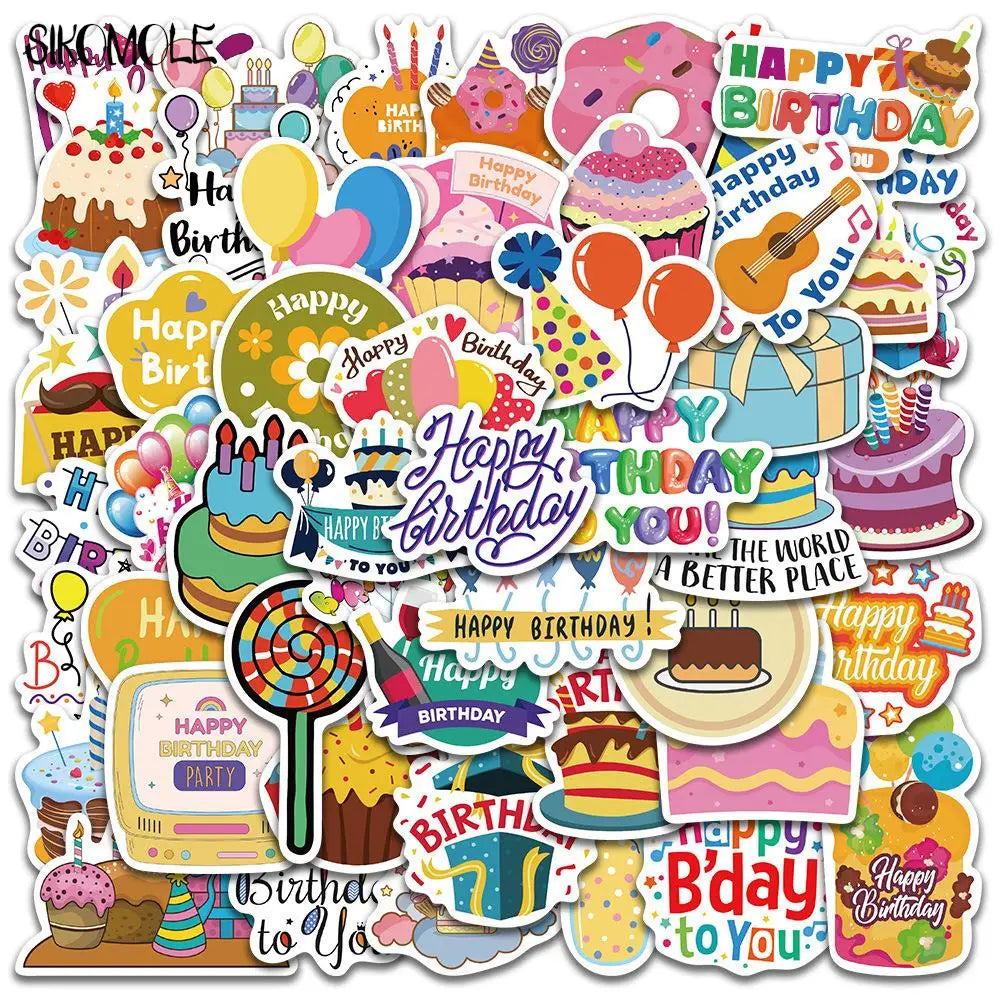 Cartoon Happy Birthday Stickers - 10/30/50pcs Kawaii DIY Decals for Kids, Luggage, Laptop (ONLINE ORDER ONLY)