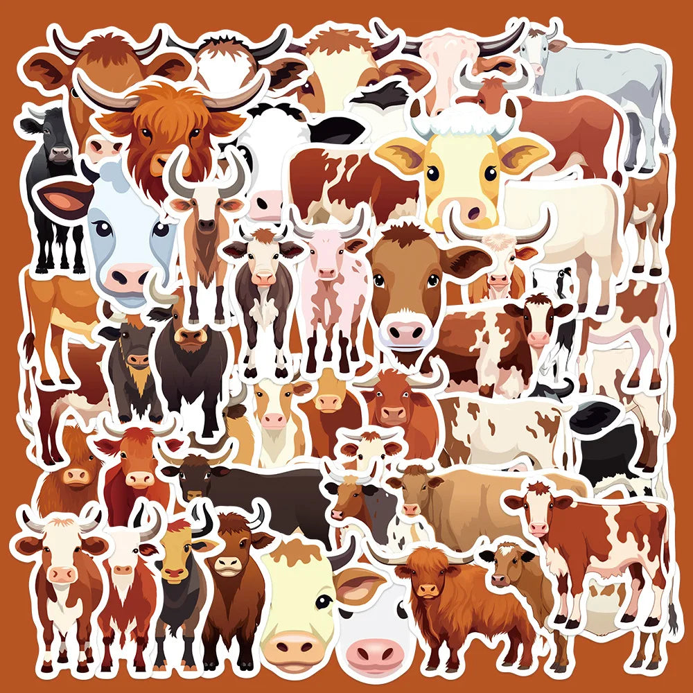 50pcs Cute Cow Cartoon Stickers for Helmet, Wall, DIY Decoration (ONLINE ORDER ONLY)