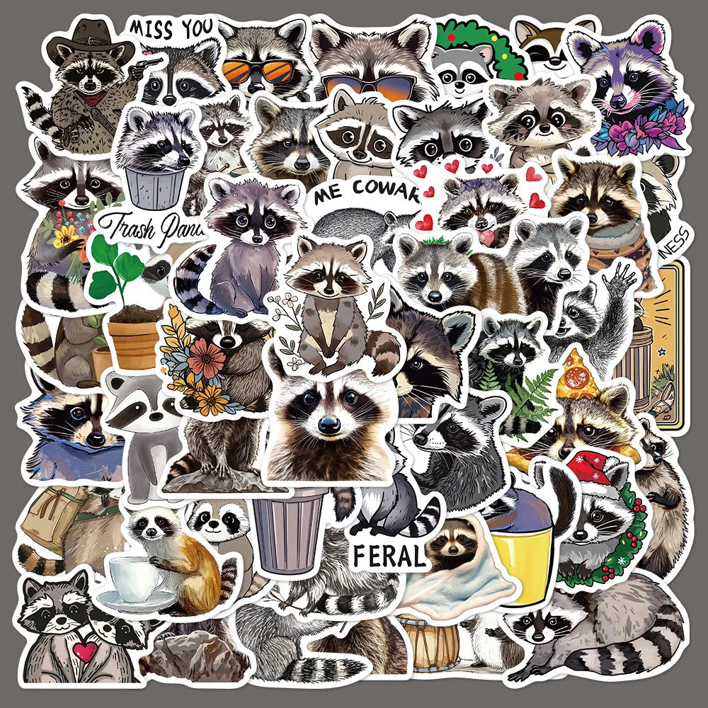 50pcs Cute Raccoon Cartoon Graffiti Stickers for Helmet, Wall, DIY Decor (ONLINE ORDER ONLY)