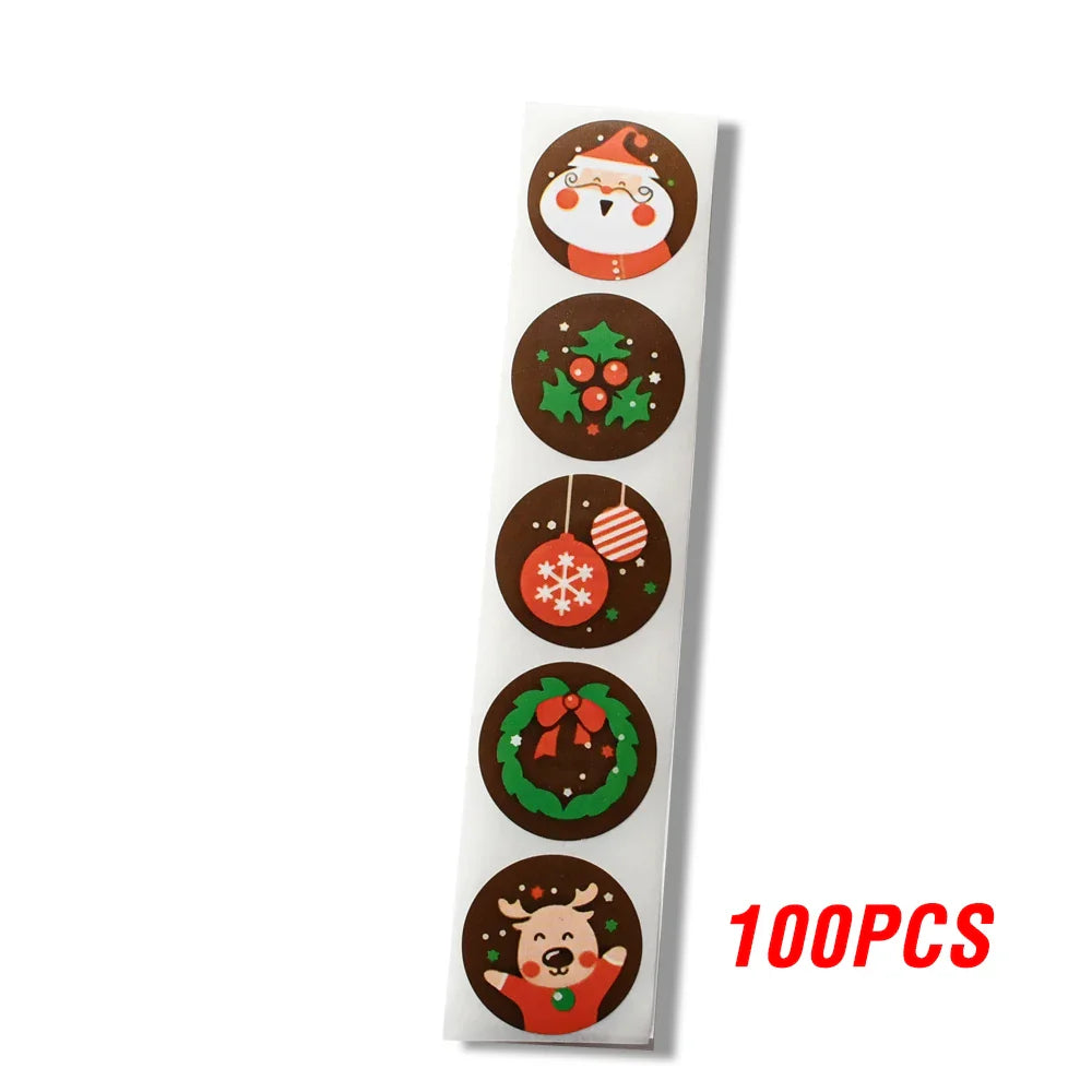 100-500pcs Christmas Stickers Santa Snowflake Adhesive Label Stickers DIY Biscuit Gift Baking Business Packaging Stickers (ONLINE ORDER ONLY)