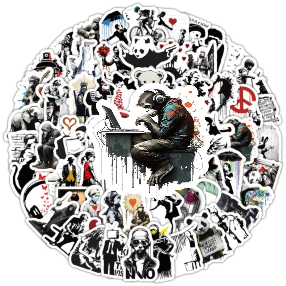 10/30/50/100pcs Cartoon Banksy Street Art Graffiti Stickers Decals Kids Toys Notebook Laptop Phone Notebook Decoration Sticker (Online Order Only)