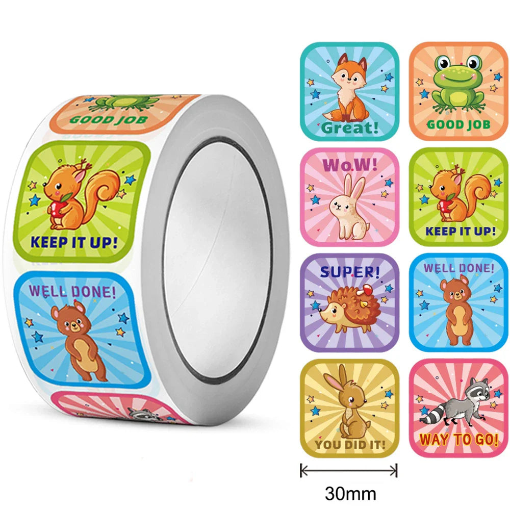 300pcs/Roll Cute Animal Motivational Stickers for Kids Reward & Self-Adhesive Labels for Elementary Students Stationery Stickers (ONLINE ORDER ONLY)