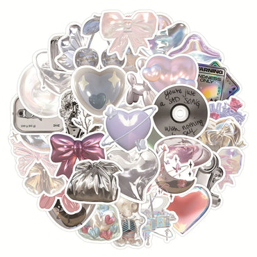 10/30/63pcs Ins Style Shiny Silver Pink Stickers Aesthetic Graffiti Decoration DIY Skateboard Phone Fridge Bike Cute Decals Toys (Online Order Only)