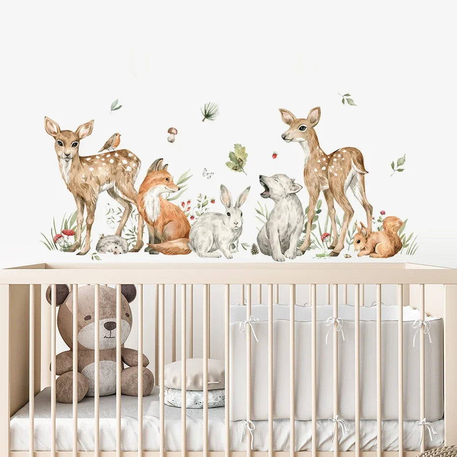 Cartoon Forest Animals Deer Wall Stickers Nursery Vinyl Decals Kids Room Decor (Online Order Only)