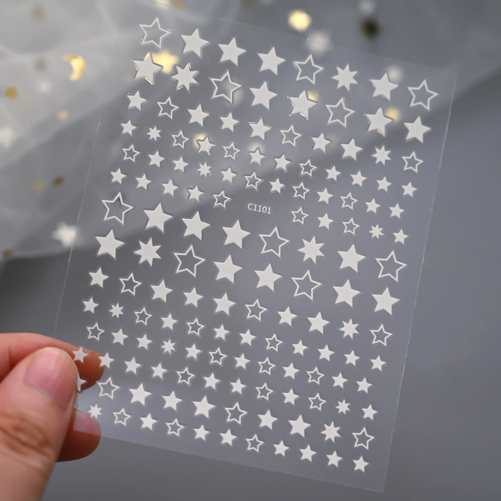 9Pcs 3D Sliver Stars Nails Stickers Bronzing Star Nail Art Decals For DIY Nail Art Decoration Self Adhesive Nail Manicure Parts* (Online Order Only)