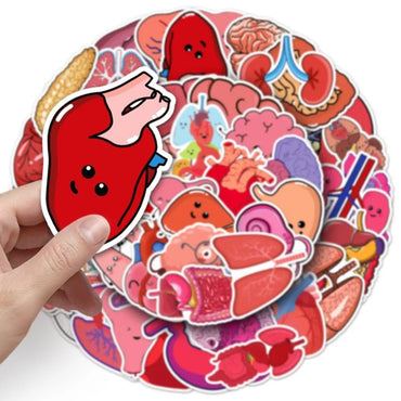 10/50Pcs Cartoon Human Organs Graffiti Stickers Decoration Phone Case Suitcase Luggage Case Sticker Waterproof for Kids Toys (ONLINE ORDER ONLY)