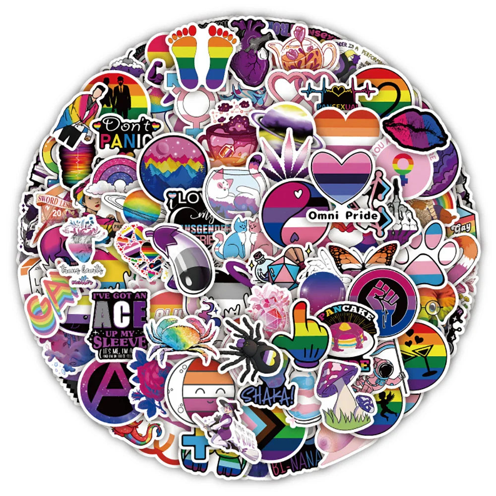 LGBT Pride Stickers: Nonbinary, Pansexual, Transgender, Bisexual, Asexual - 10/30/60/126PCS for Notebook, Phone, Guitar, Fridge (ONLINE ORDER ONLY)