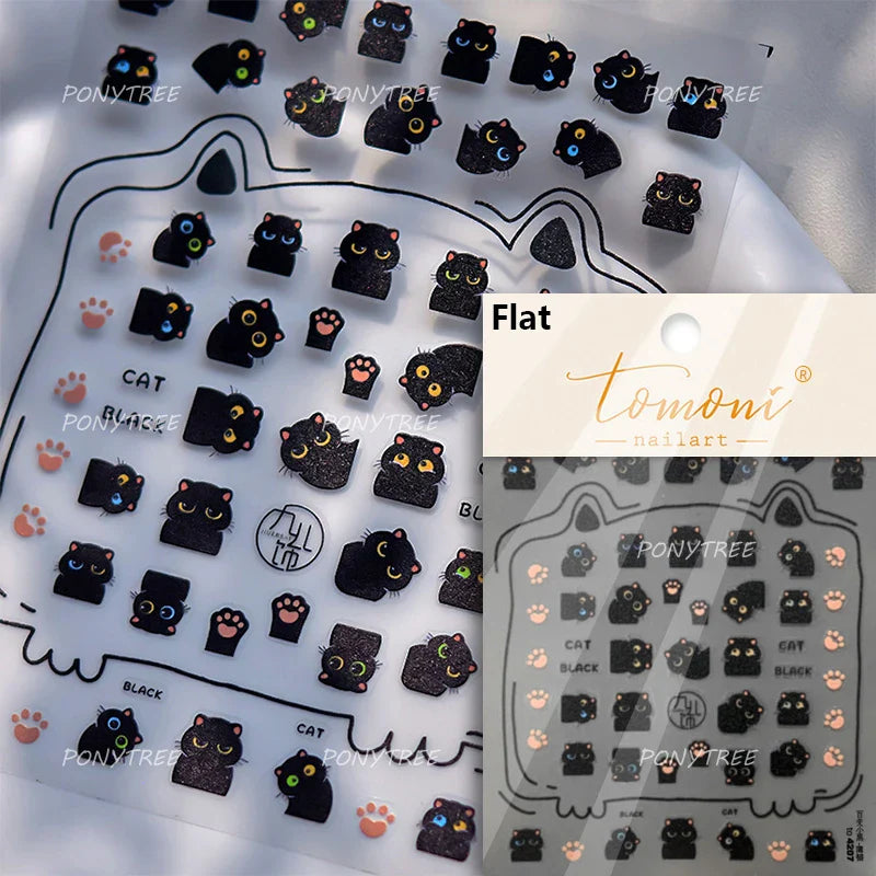 Cartoon Black Kitten Cute Cat Star Moon Bowknot Cat's Paw Flaky Cloud Self Adhesive Nail Art Decoration Stickers Manicure Decals (ONLINE ORDER ONLY)