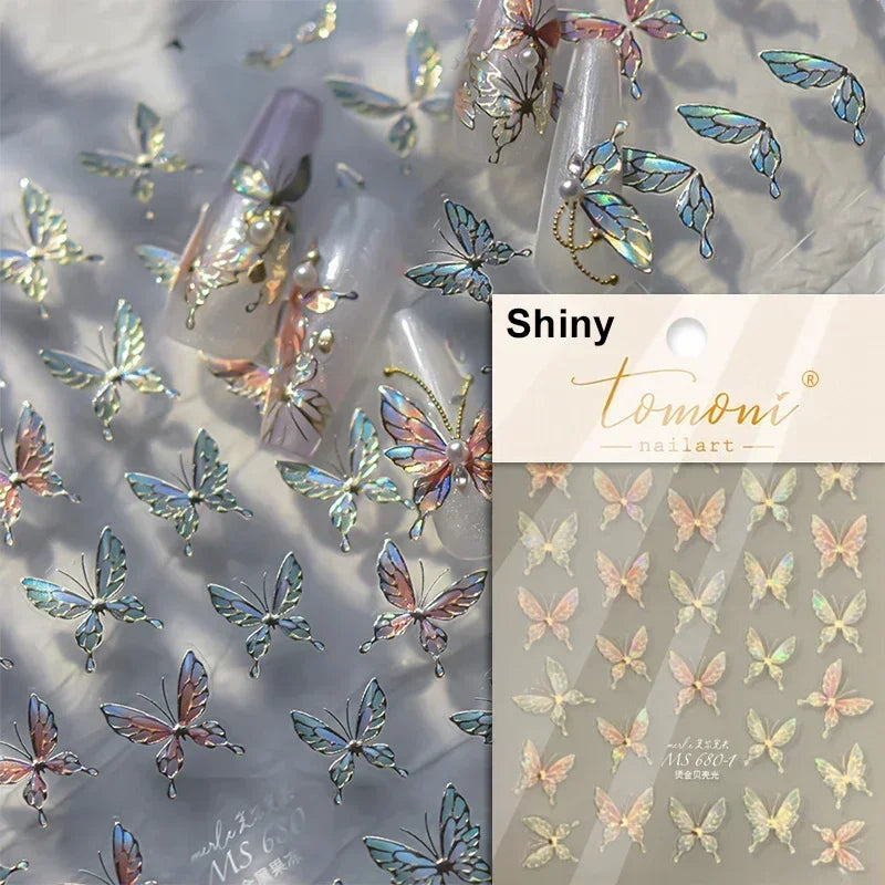 Dreamy Charming Shiny Beautiful Black White Butterfly Flower Love Heart Bowknot 5D Self Adhesive Nail Art Sticker Manicure Decal (ONLINE ORDER ONLY)