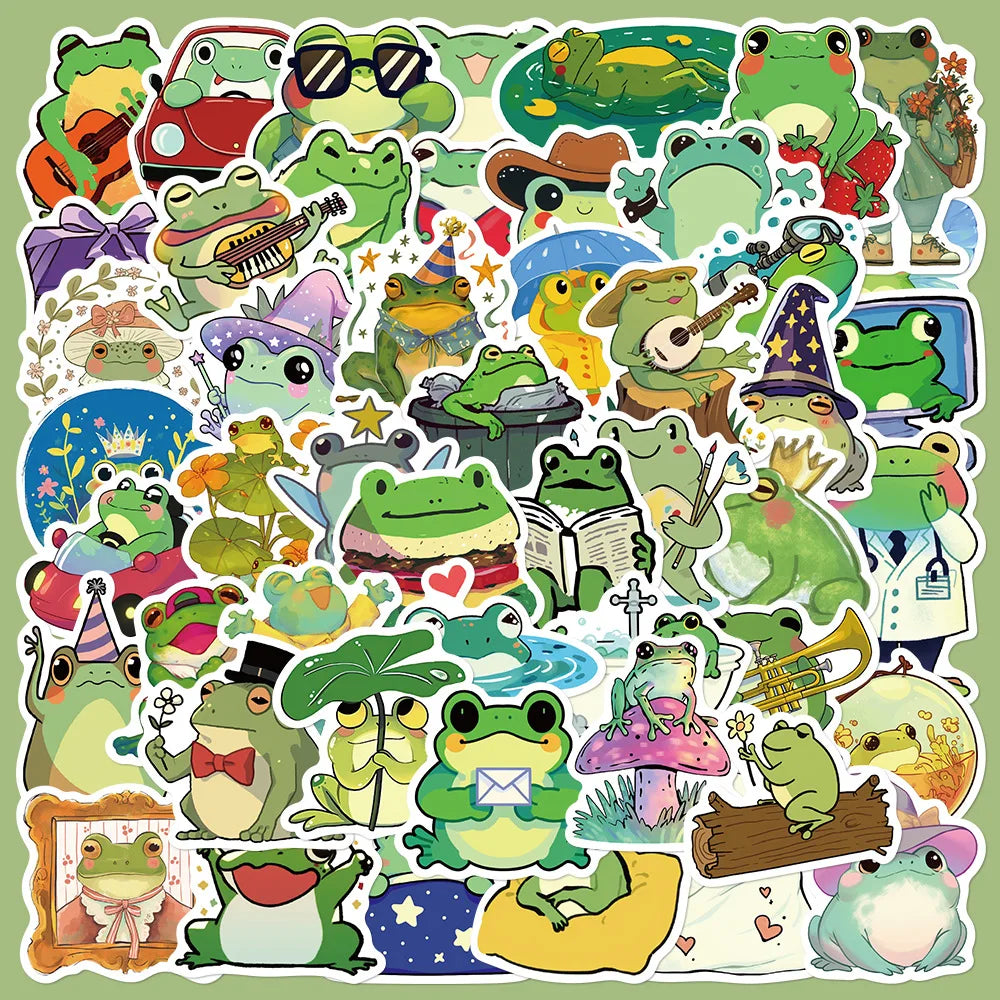 50pcs Cute Frog Graffiti Stickers for Helmet, Wall, DIY Decoration (ONLINE ORDER ONLY)