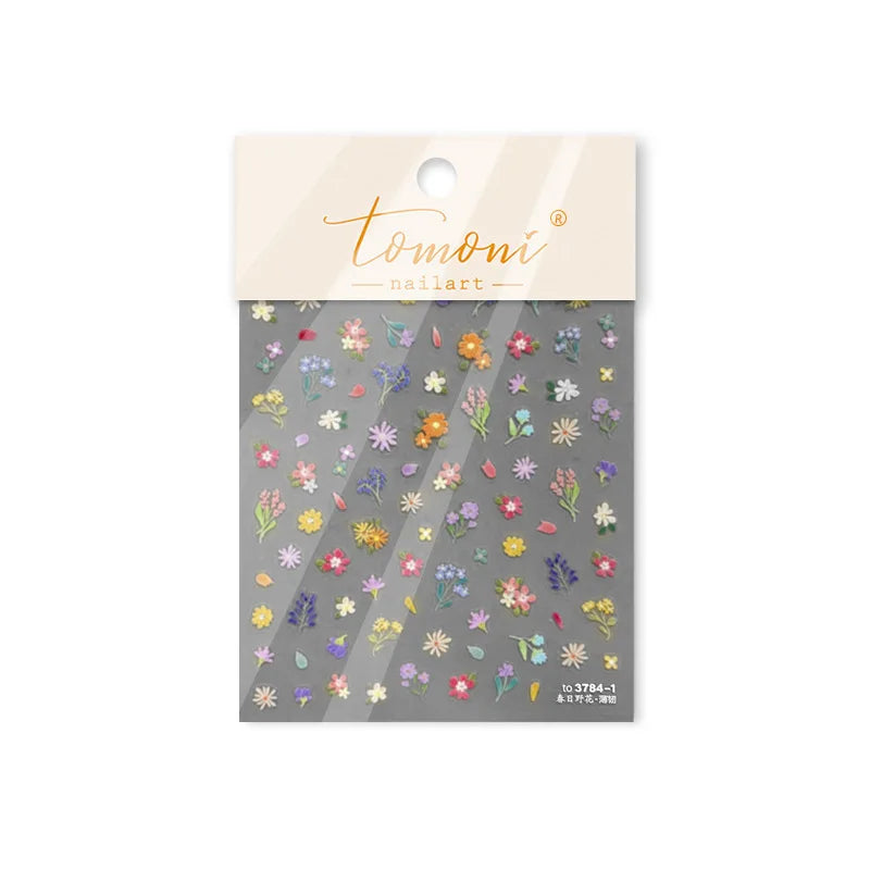 Wild Flower Oil Painting Small Variegated Daisy Peach Blossom Lavender Spring Petal Adhesive Nail Art Stickers Manicure Decals (Online Order Only)
