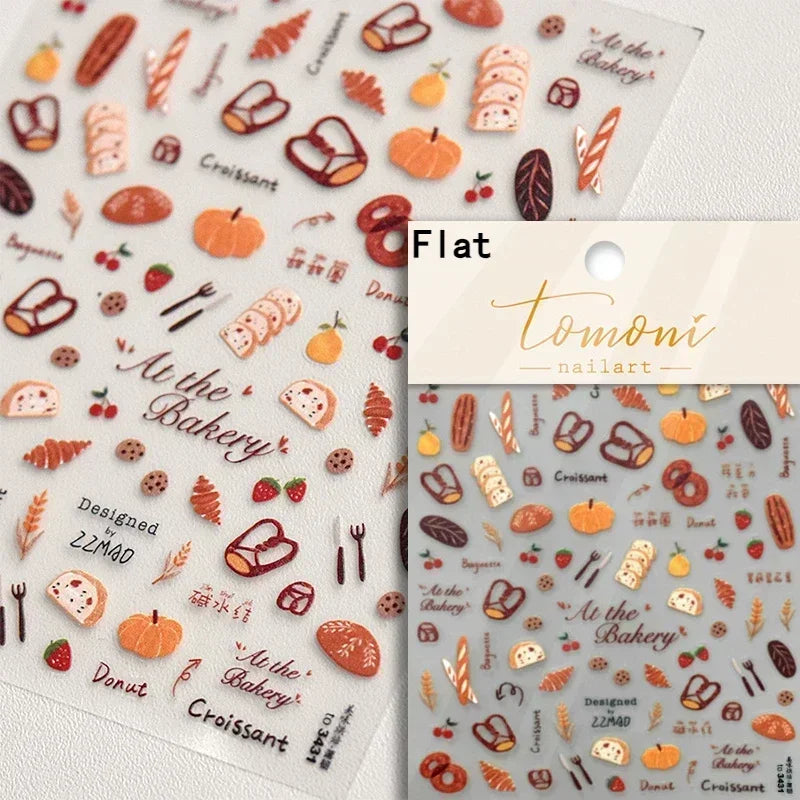 Autumn Fall Maple Leaves Ginkgo Leaf Osmanthus Chrysanthemums Rabbit Bunny Plant Flower Relief Nail Art Sticker Decoration Decal (ONLINE ORDER ONLY)