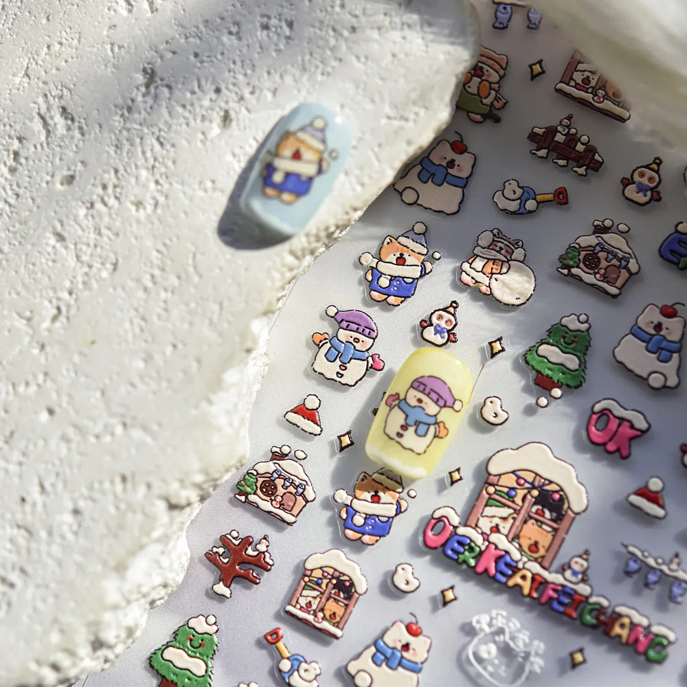 Cat House Snow Tree Window Fish Star Shiny Snowman Duck 5D Self Adhesive Nail Art Stickers Hat Apple Rhinestone Manicure Decals (ONLINE ORDER ONLY)