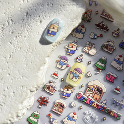 Cat House Snow Tree Window Fish Star Shiny Snowman Duck 5D Self Adhesive Nail Art Stickers Hat Apple Rhinestone Manicure Decals (ONLINE ORDER ONLY)