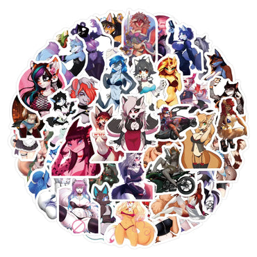 10/30/60PCS Sexy Furry Personification Animal Stickers Cute Cartoon Graffiti Decals Toy DIY Laptop Guitar Bike Skateboard Fridge (ONLINE ORDER ONLY)