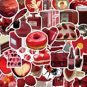 10/30/50PCS Cartoon Red Stickers Cute Ins Style Aesthetic Decals Gift Decoration For DIY Fridge Phone Bike Motorcycle Guitar Toy (ONLINE ORDER ONLY)