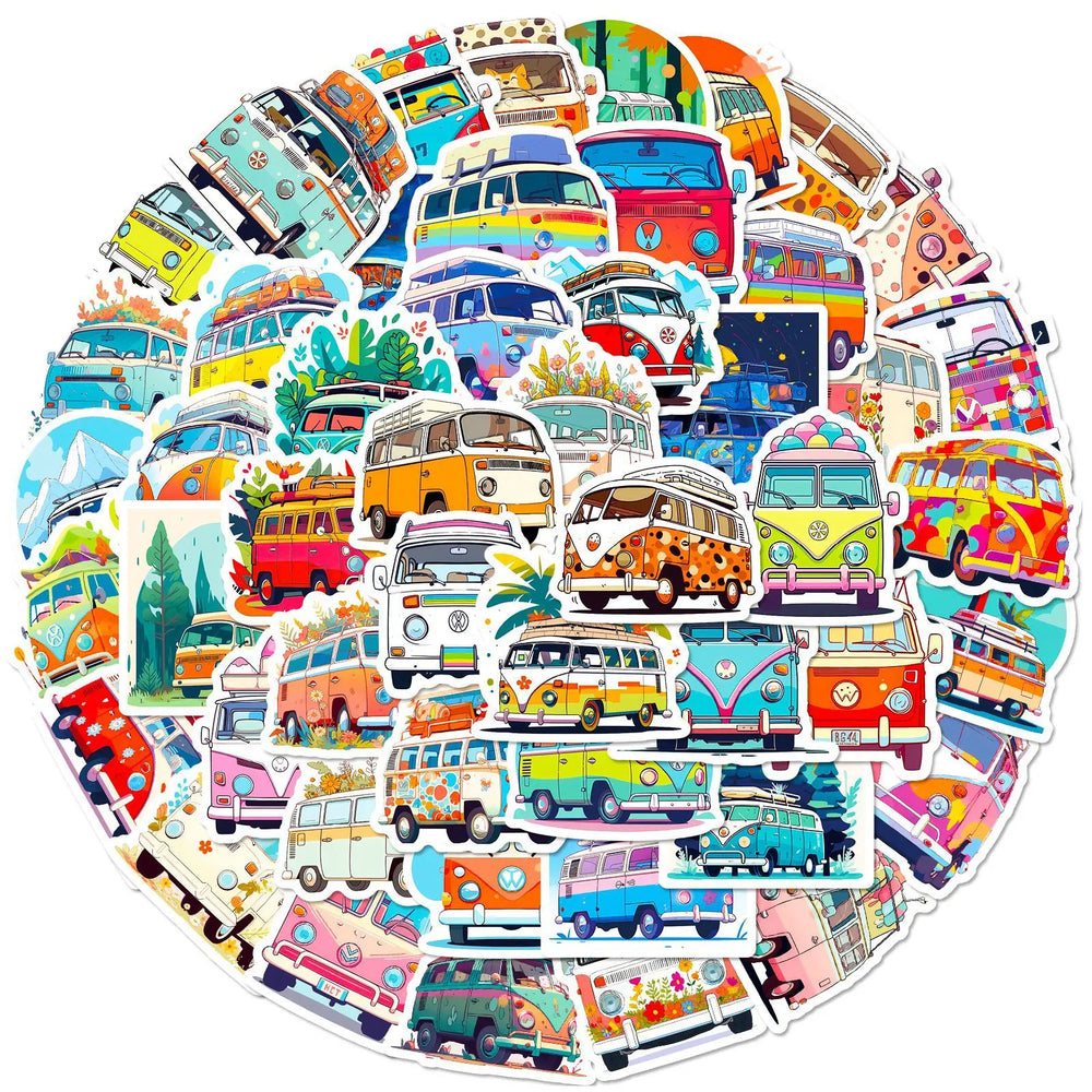50pcs Float Cartoon Transportation Children's Enlightenment Education Hip Hop Bus Graffiti Waterproof Sticker (Online Order Only)