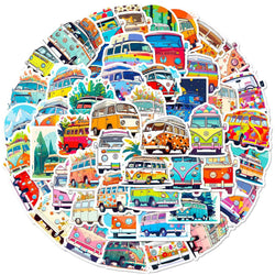 50pcs Float Cartoon Transportation Children's Enlightenment Education Hip Hop Bus Graffiti Waterproof Sticker (Online Order Only)