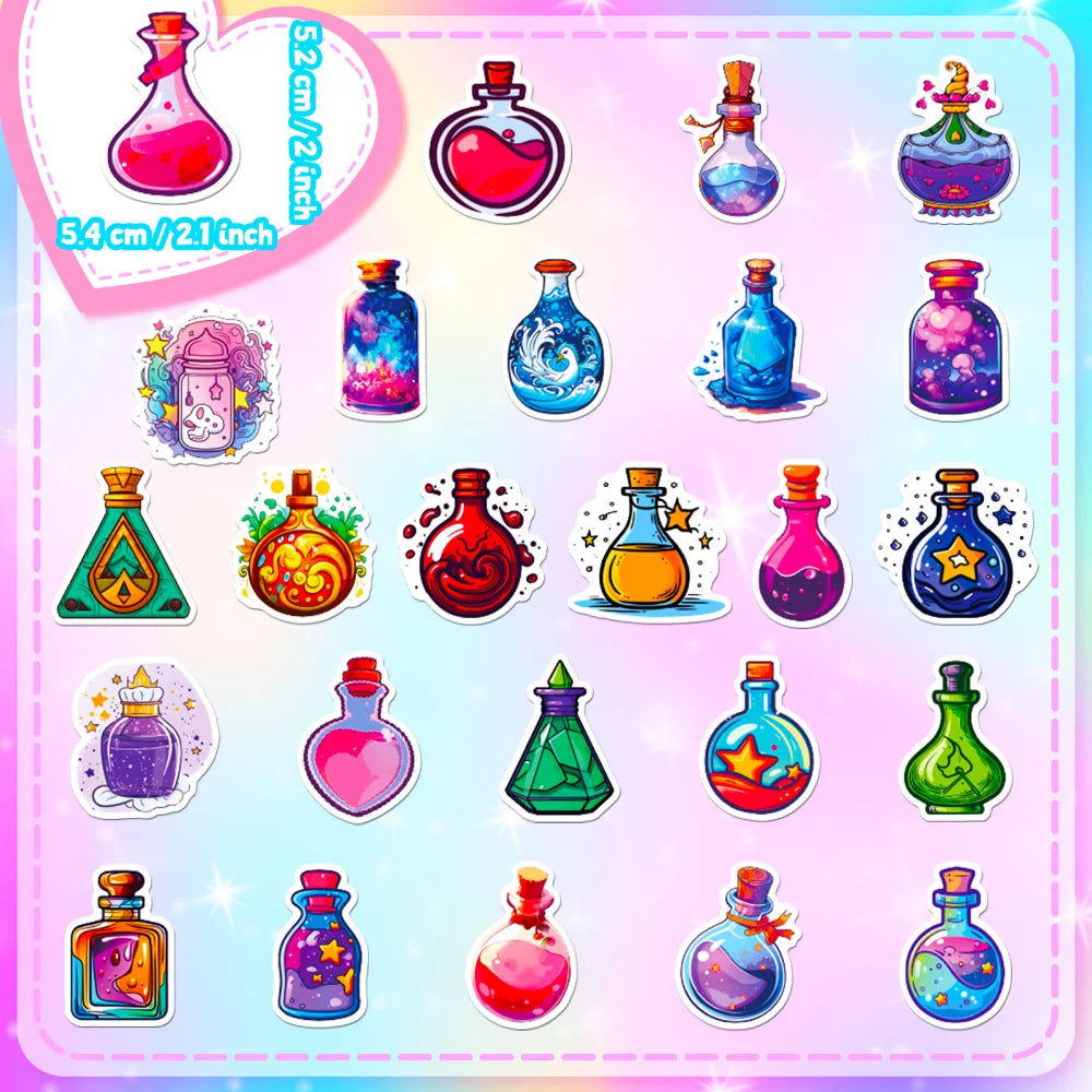 10/50PCS Colorful Magic Bottle Stickers Funny Cute Decals For Kids Laptop Luggage Fridge Diary Bike Phone Notebook Stickers (Online Order Only)