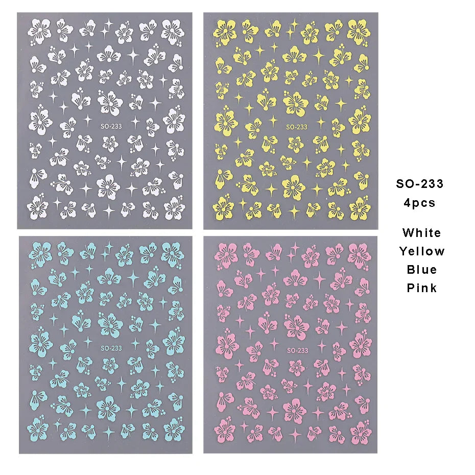 4pcs/set Hibiscus Flowers Nail Sticker Y2K Star Adhesive Nail Art Supplies Decal for Women Nail Supplies DIY Manicure Decoration (ONLINE ORDER ONLY)