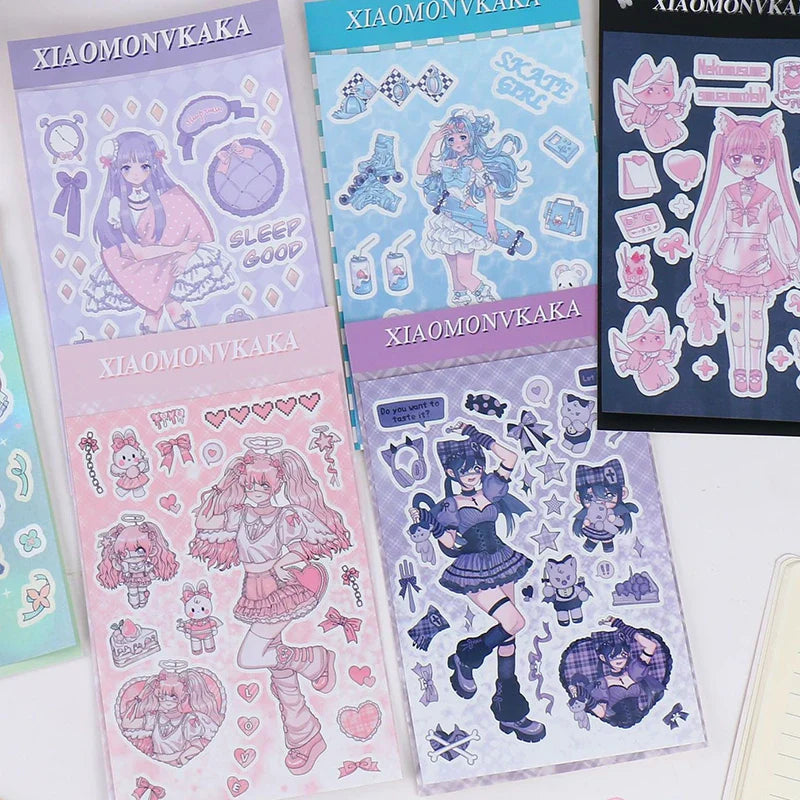 Sweet Cute Skateboard Girl Stickers Diary Scrapbooking DIY Album Decoration Sticker Aesthetic Personalized Kawaii Stationery (Online Order Only)
